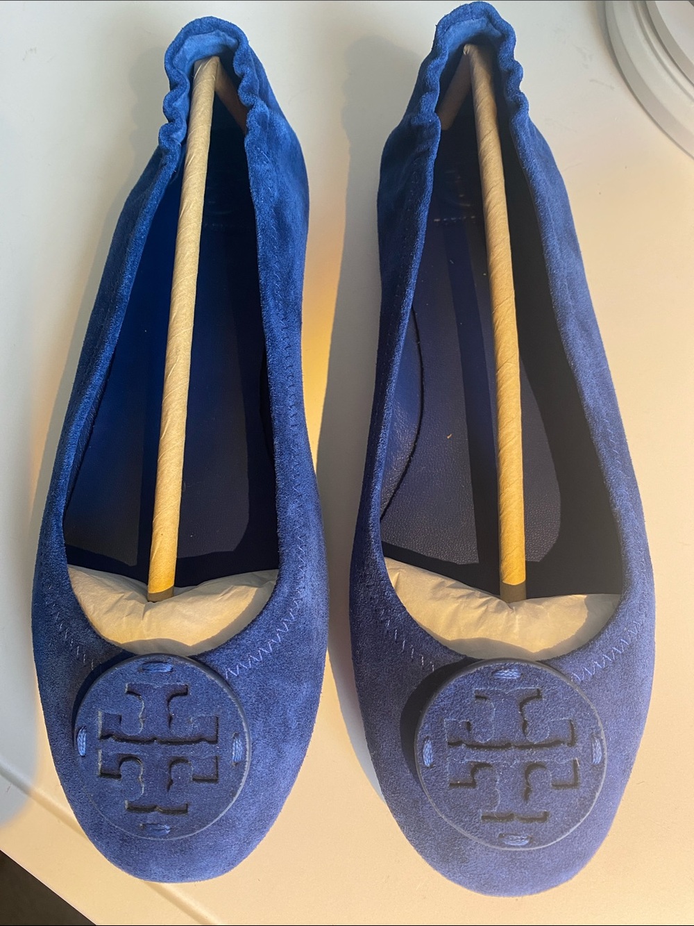 NWOT Tory Burch Minnie Ballet Flats in Blue Suede Size 8.5